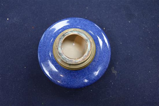A Sevres Paul Milet period blue ground ormolu mounted ink well diameter 12cm